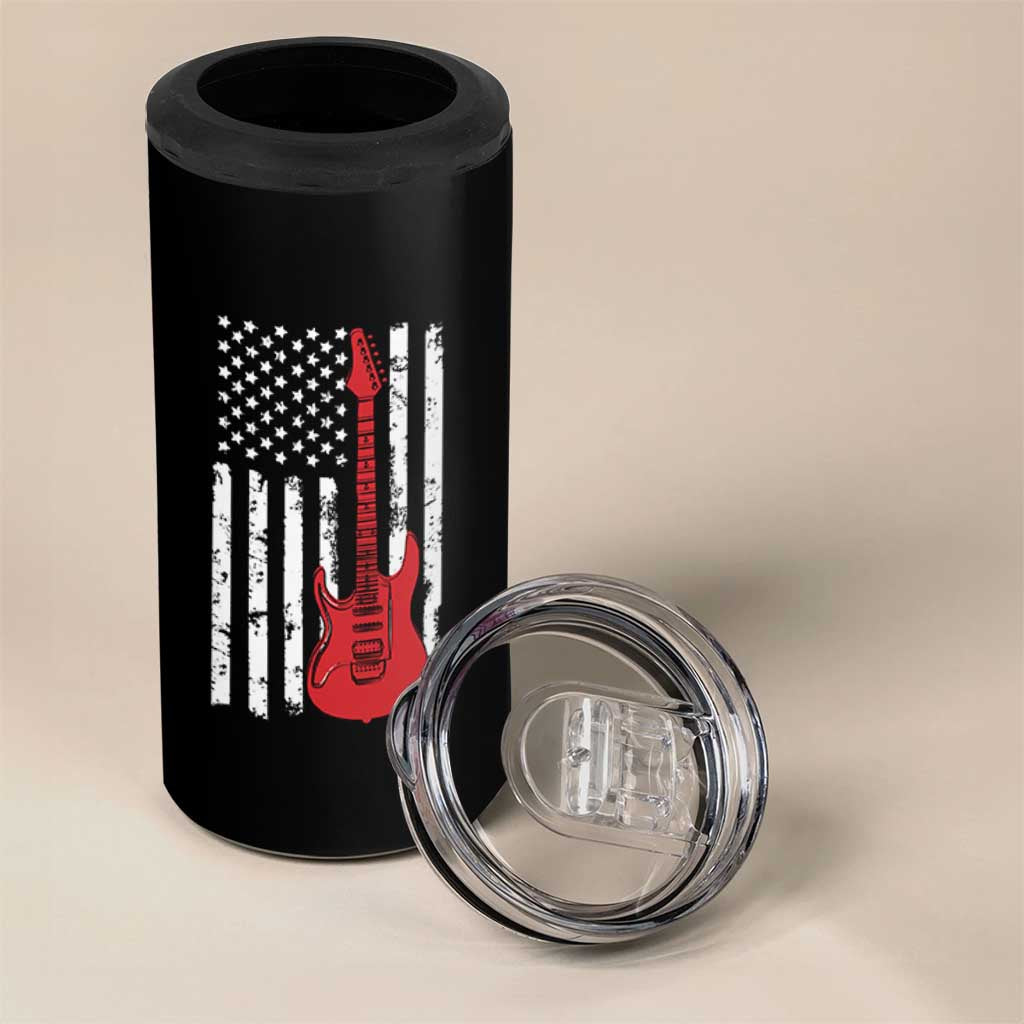 Bass Guitar Player 4 in 1 Can Cooler Tumbler USA American Flag Musician Guitarist - Wonder Print Shop