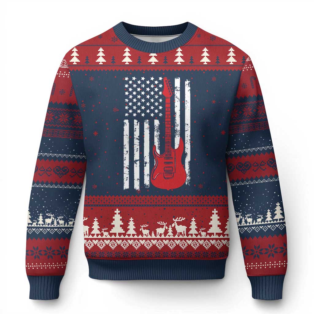 Bass Guitar Player Ugly Christmas Sweater USA American Flag Musician Guitarist - Wonder Print Shop