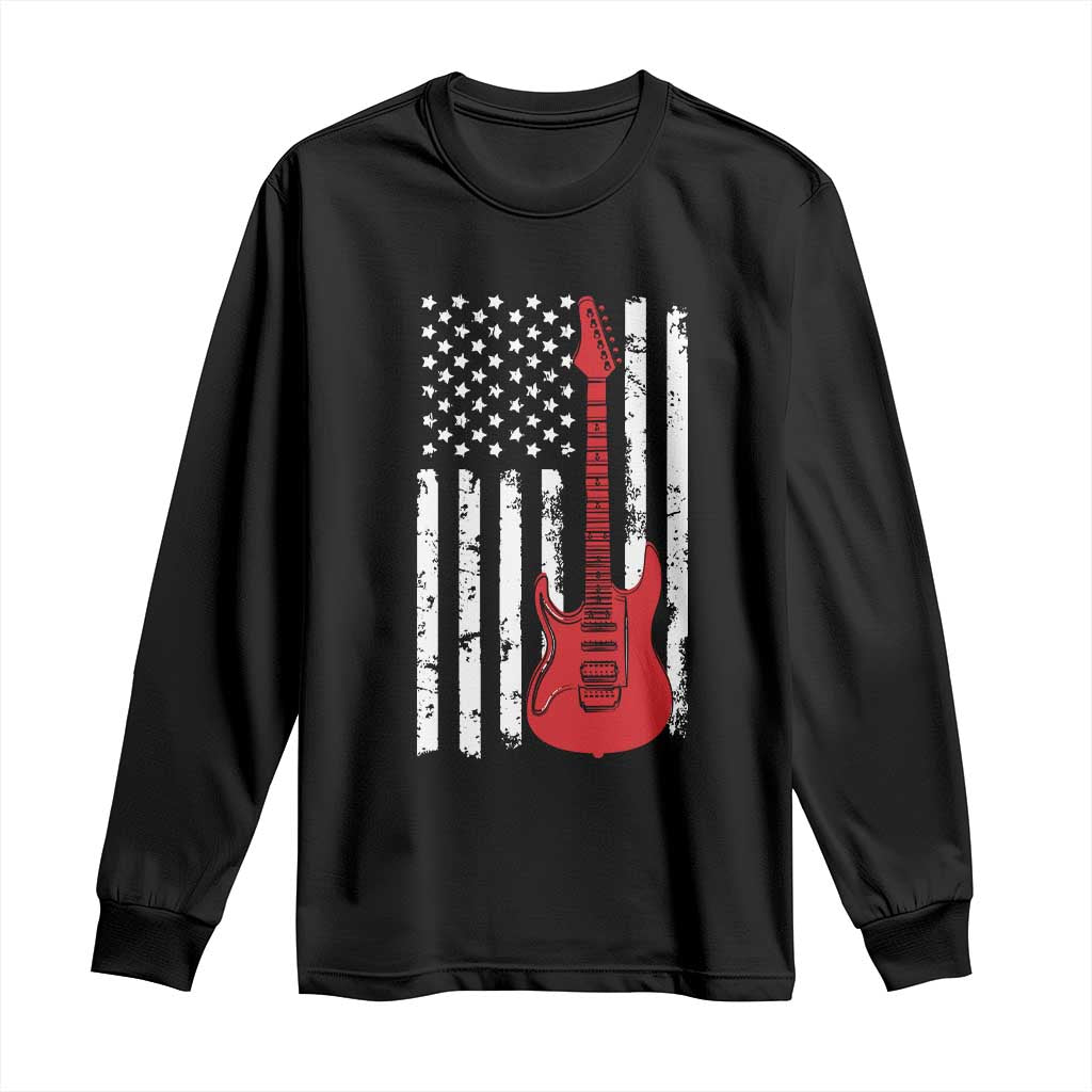 Bass Guitar Player Long Sleeve Shirt USA American Flag Musician Guitarist - Wonder Print Shop
