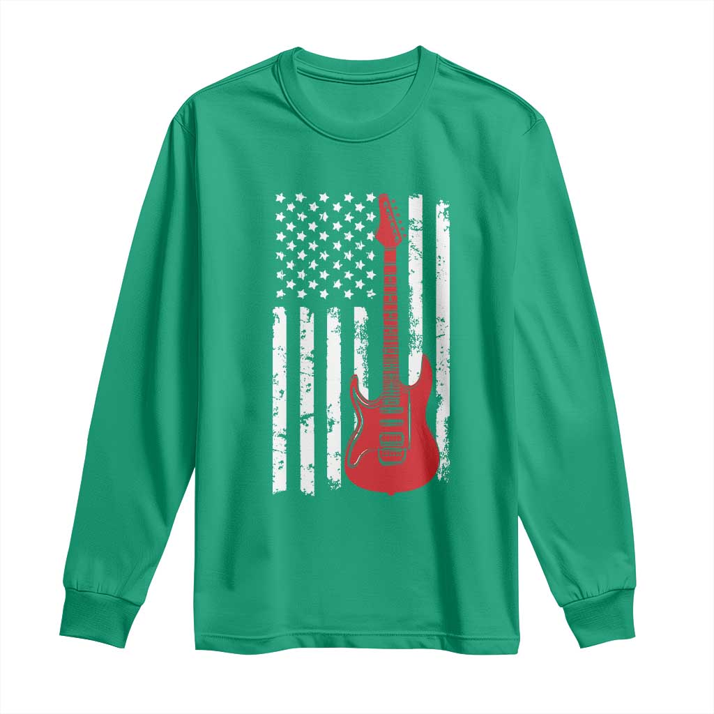 Bass Guitar Player Long Sleeve Shirt USA American Flag Musician Guitarist - Wonder Print Shop