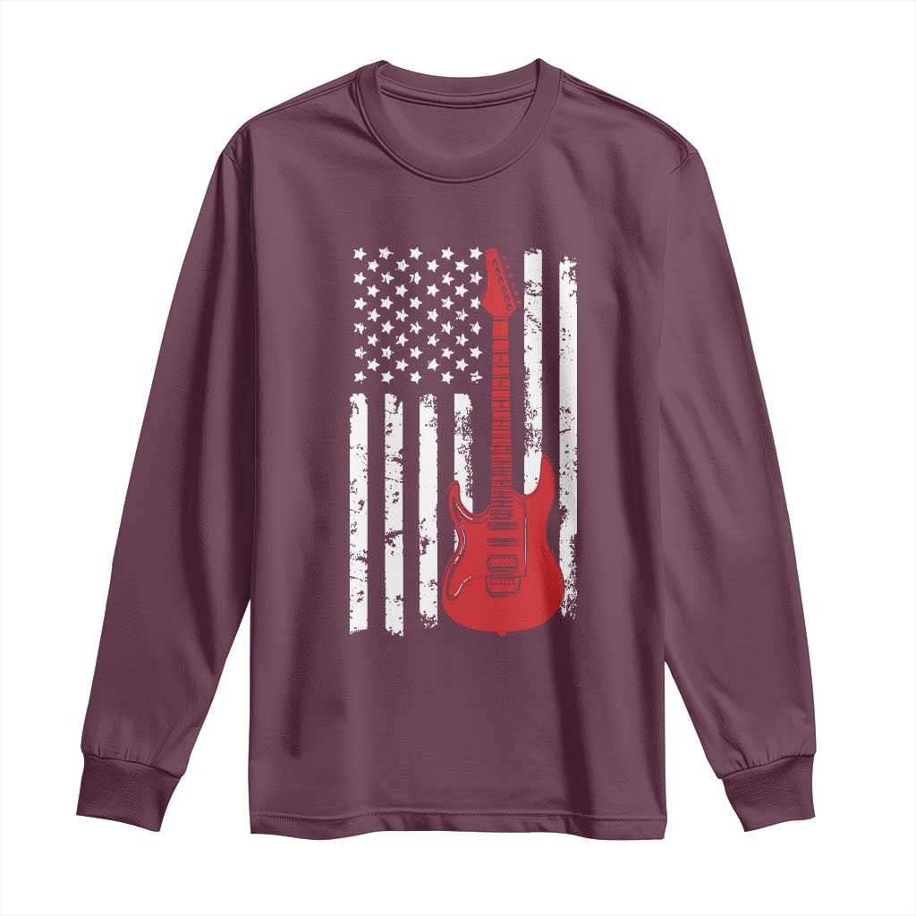 Bass Guitar Player Long Sleeve Shirt USA American Flag Musician Guitarist - Wonder Print Shop