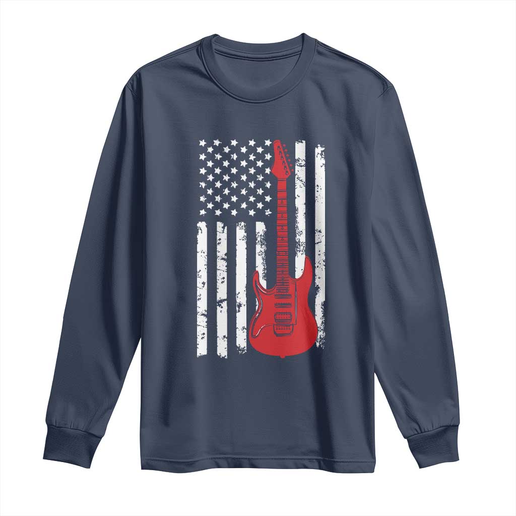 Bass Guitar Player Long Sleeve Shirt USA American Flag Musician Guitarist - Wonder Print Shop