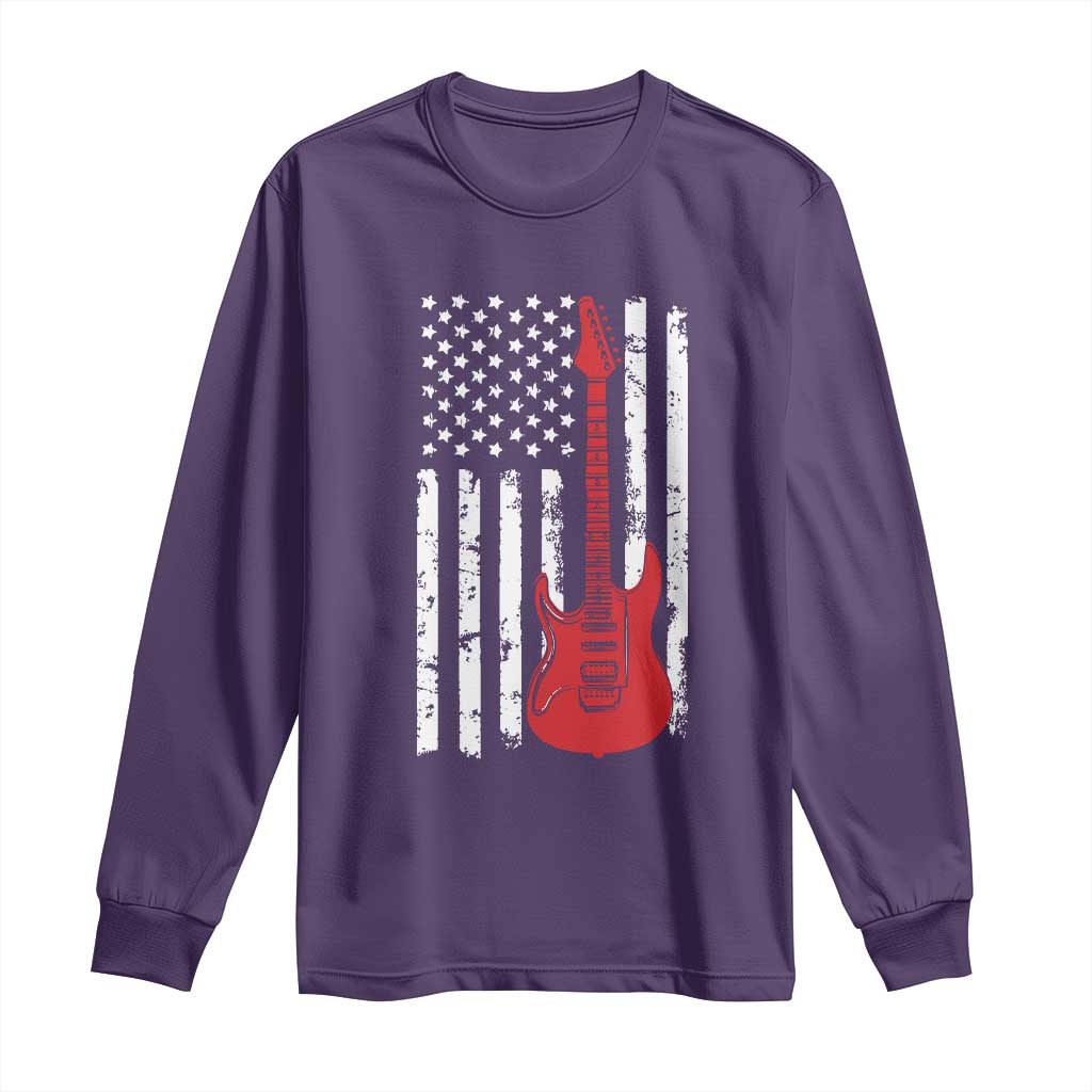 Bass Guitar Player Long Sleeve Shirt USA American Flag Musician Guitarist - Wonder Print Shop