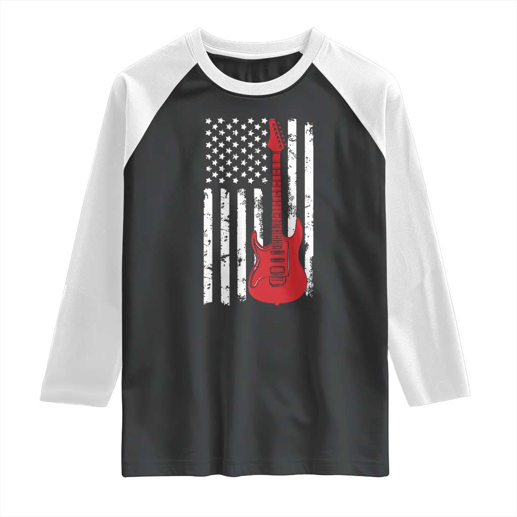 Bass Guitar Player Raglan Shirt USA American Flag Musician Guitarist - Wonder Print Shop