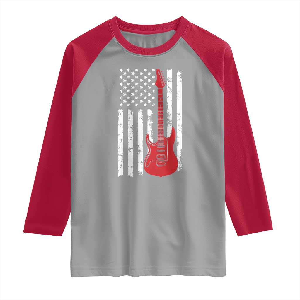 Bass Guitar Player Raglan Shirt USA American Flag Musician Guitarist - Wonder Print Shop