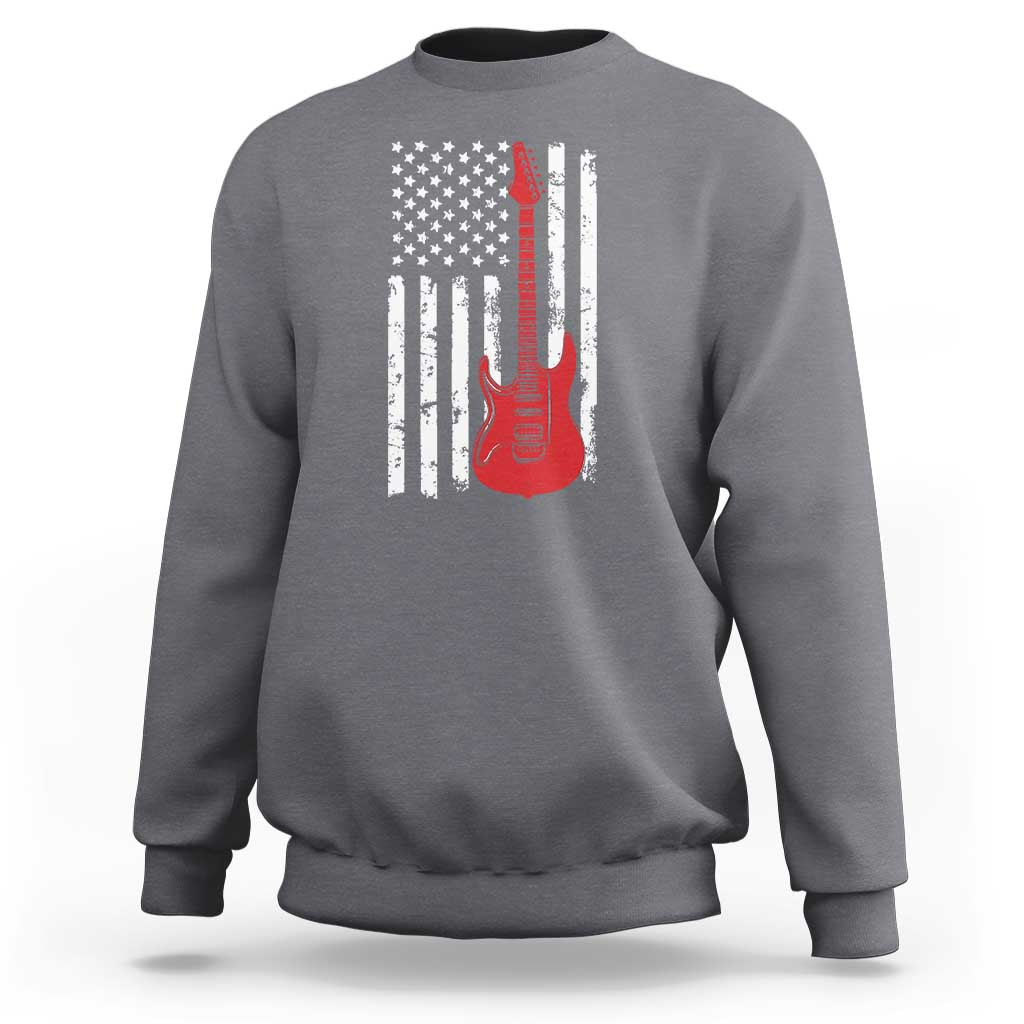 Bass Guitar Player Sweatshirt USA American Flag Musician Guitarist - Wonder Print Shop
