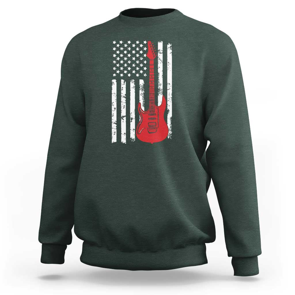 Bass Guitar Player Sweatshirt USA American Flag Musician Guitarist - Wonder Print Shop