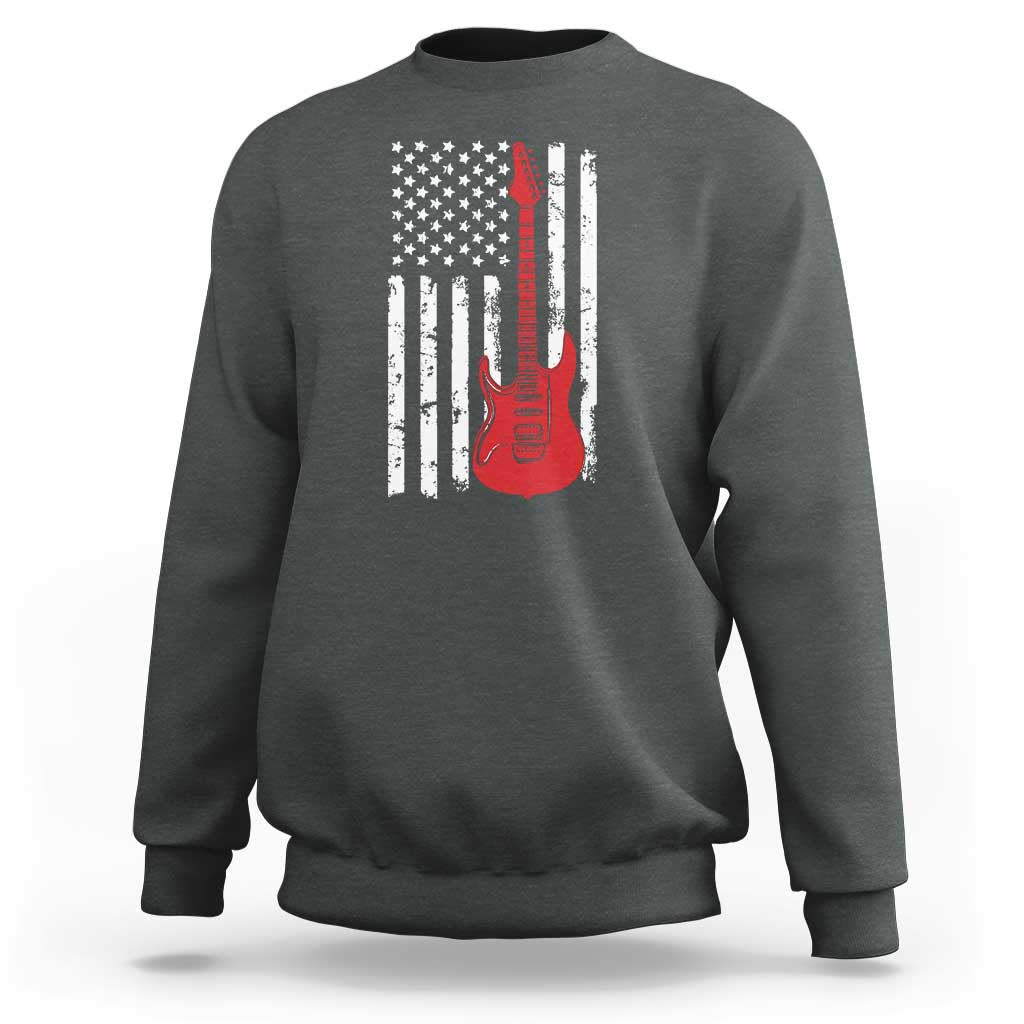 Bass Guitar Player Sweatshirt USA American Flag Musician Guitarist - Wonder Print Shop