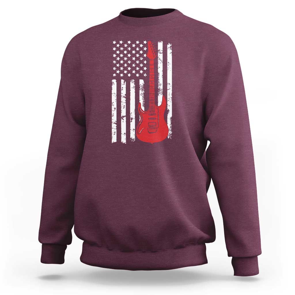 Bass Guitar Player Sweatshirt USA American Flag Musician Guitarist - Wonder Print Shop