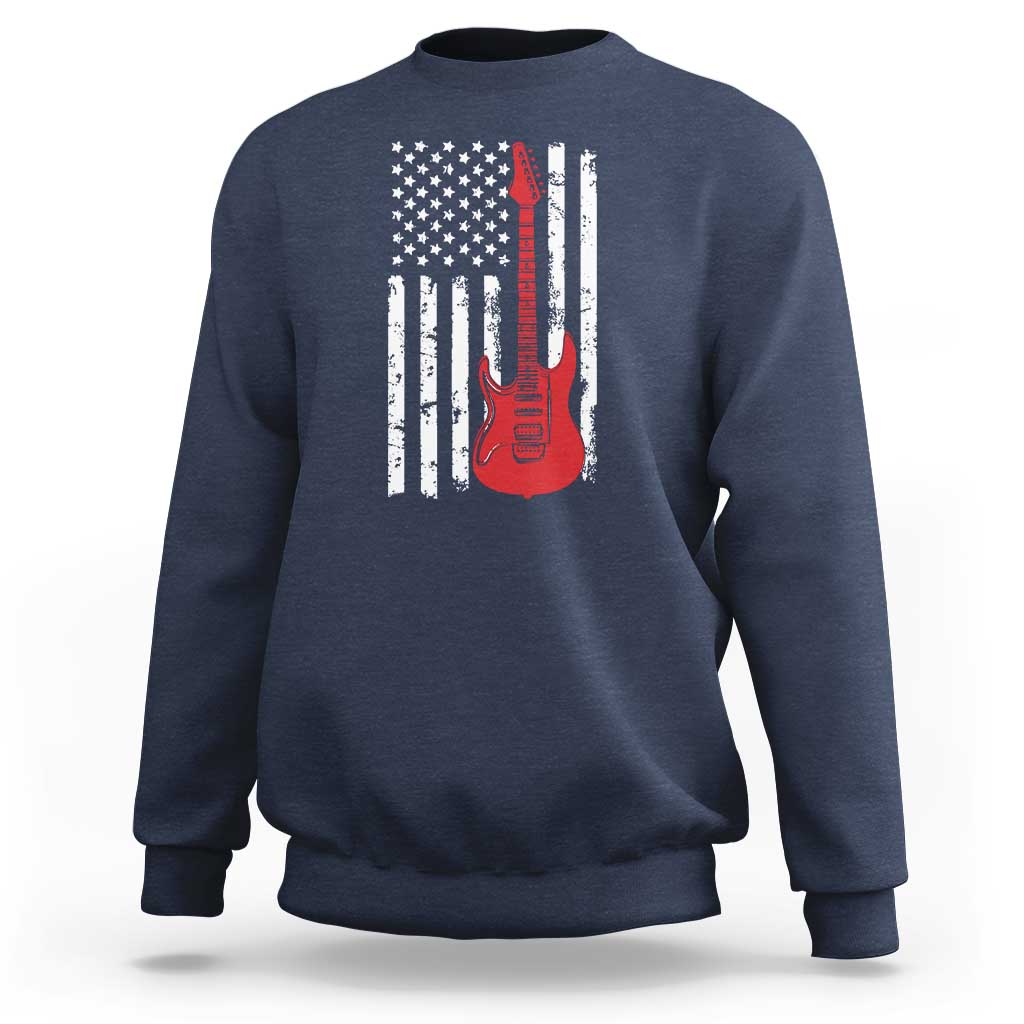 Bass Guitar Player Sweatshirt USA American Flag Musician Guitarist - Wonder Print Shop