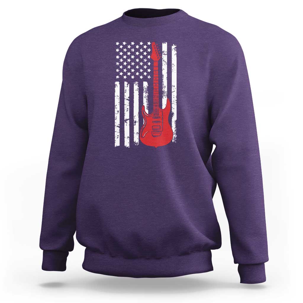 Bass Guitar Player Sweatshirt USA American Flag Musician Guitarist - Wonder Print Shop