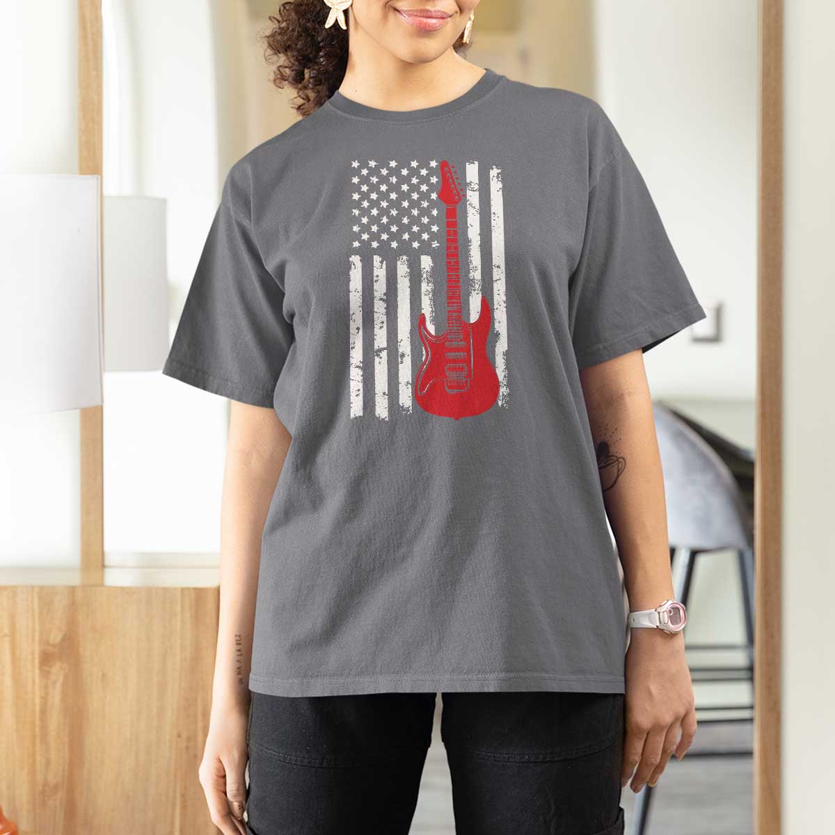 Bass Guitar Player T Shirt For Women USA American Flag Musician Guitarist - Wonder Print Shop