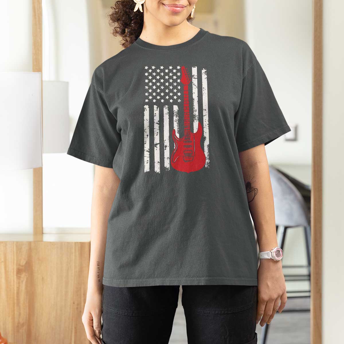 Bass Guitar Player T Shirt For Women USA American Flag Musician Guitarist - Wonder Print Shop