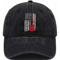 Bass Guitar Player Washed Cotton Baseball Cap USA American Flag Musician Guitarist