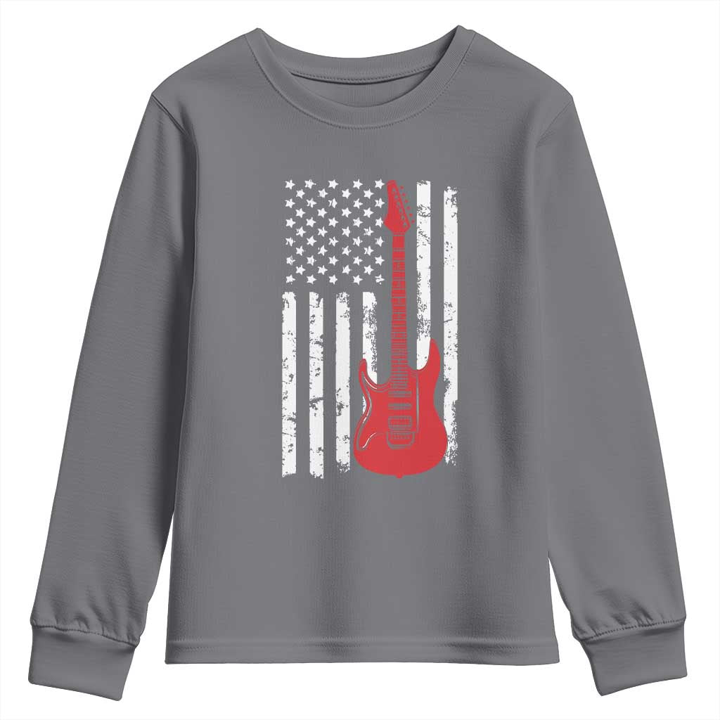 Bass Guitar Player Youth Sweatshirt USA American Flag Musician Guitarist - Wonder Print Shop