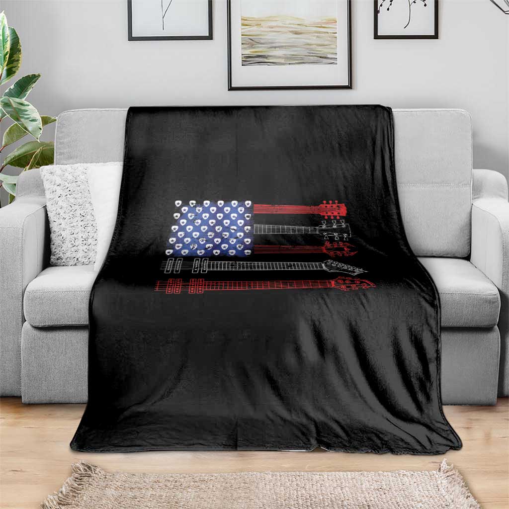 USA Flag Guitar Player Throw Blanket 4th of July Musician Guitarist - Wonder Print Shop