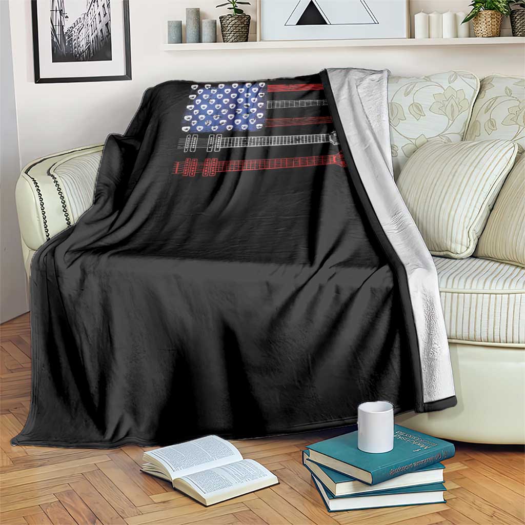 USA Flag Guitar Player Throw Blanket 4th of July Musician Guitarist - Wonder Print Shop