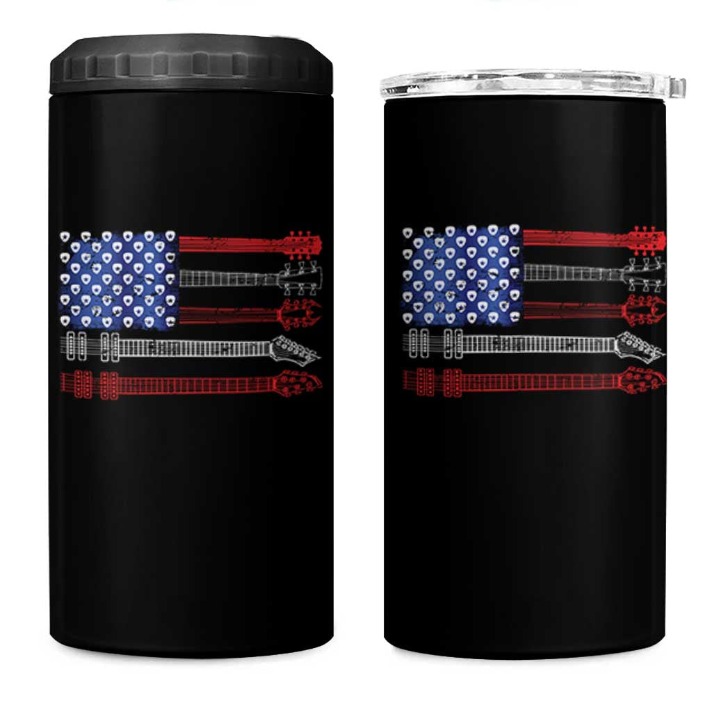 USA Flag Guitar Player 4 in 1 Can Cooler Tumbler 4th of July Musician Guitarist - Wonder Print Shop