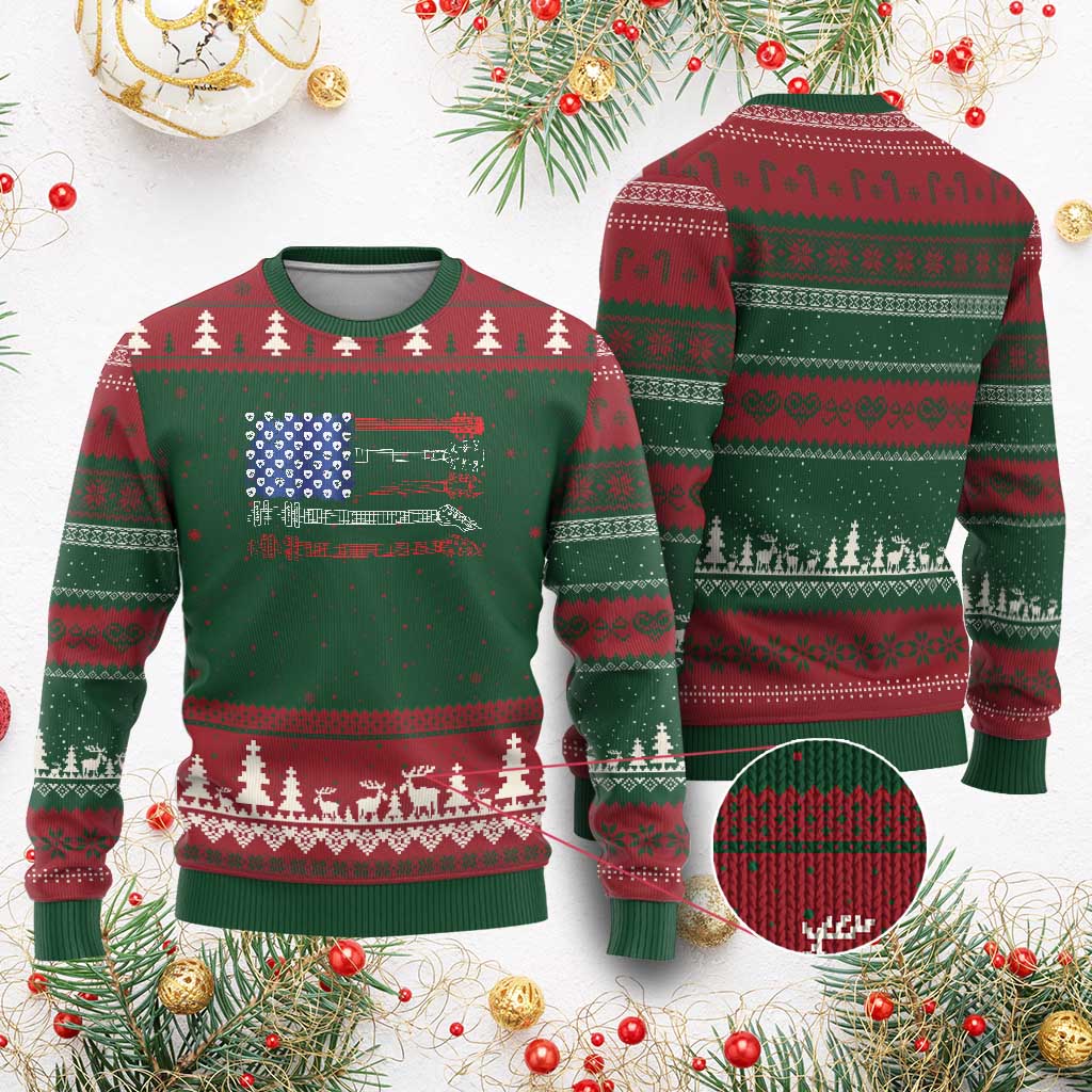 USA Flag Guitar Player Ugly Christmas Sweater 4th of July Musician Guitarist - Wonder Print Shop