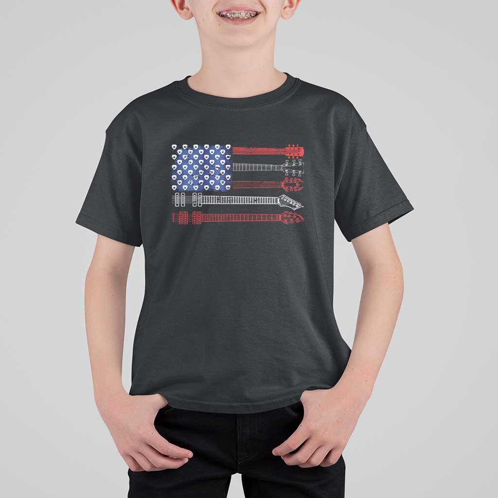 USA Flag Guitar Player T Shirt For Kid 4th of July Musician Guitarist - Wonder Print Shop