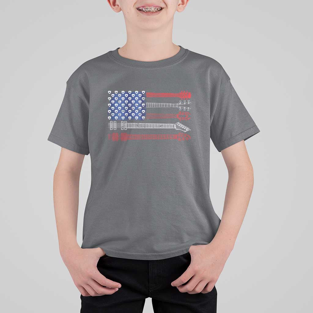 USA Flag Guitar Player T Shirt For Kid 4th of July Musician Guitarist - Wonder Print Shop