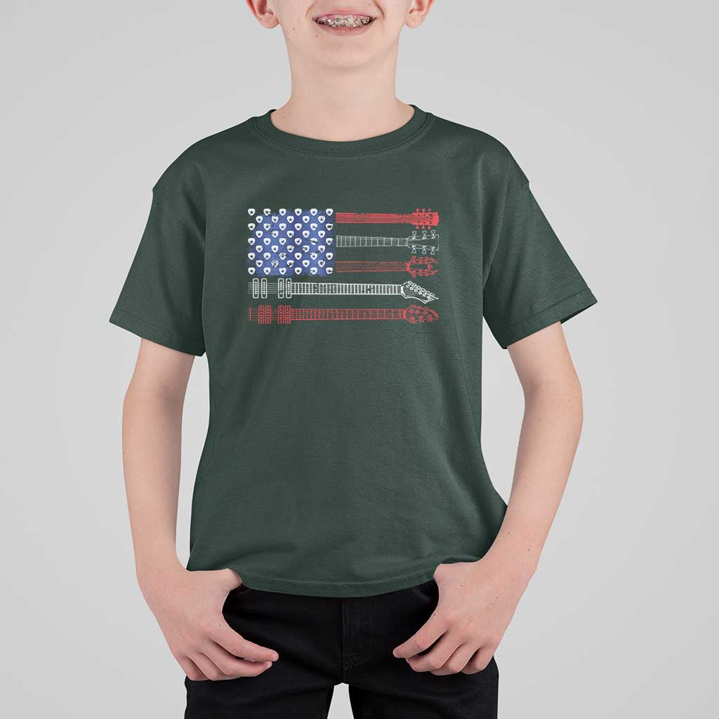 USA Flag Guitar Player T Shirt For Kid 4th of July Musician Guitarist - Wonder Print Shop