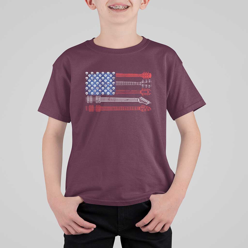 USA Flag Guitar Player T Shirt For Kid 4th of July Musician Guitarist - Wonder Print Shop