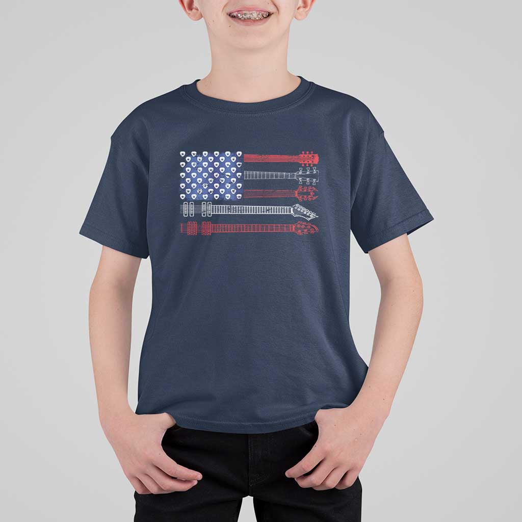 USA Flag Guitar Player T Shirt For Kid 4th of July Musician Guitarist - Wonder Print Shop