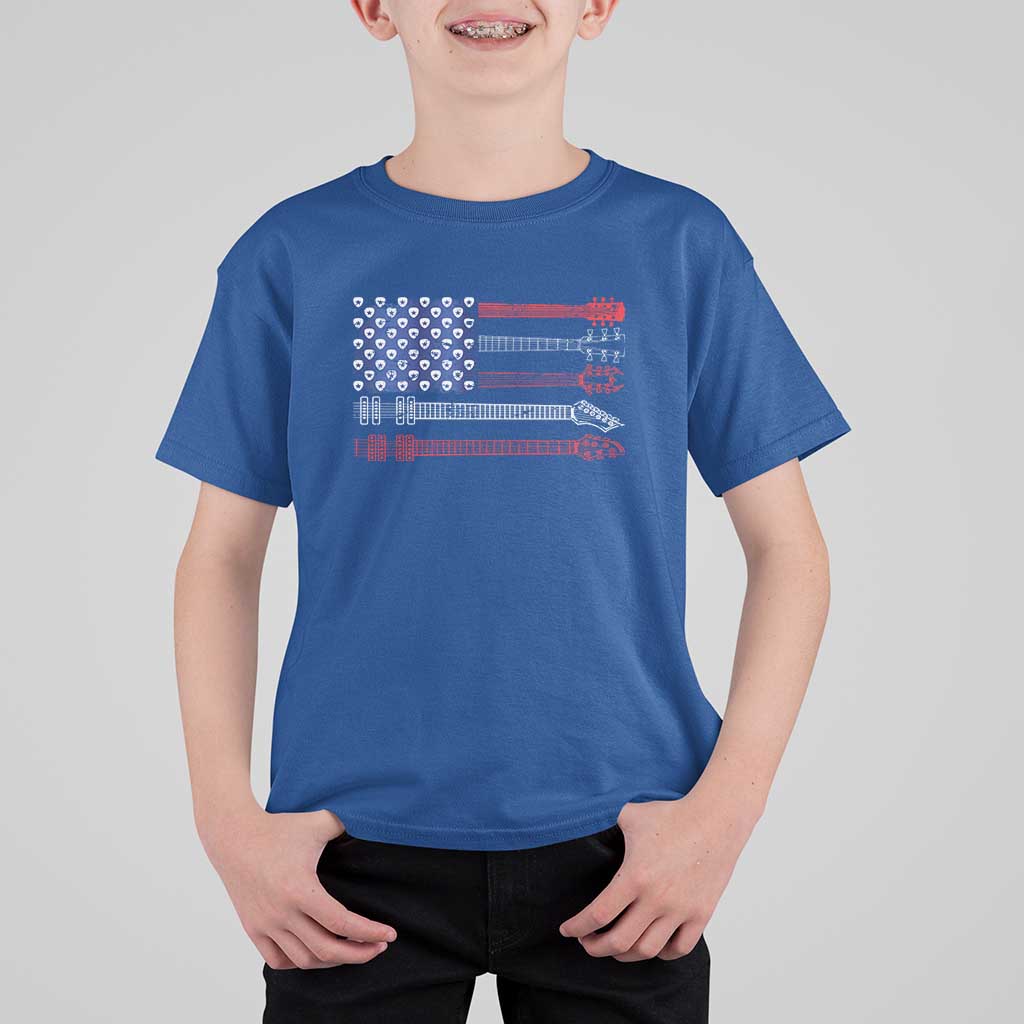 USA Flag Guitar Player T Shirt For Kid 4th of July Musician Guitarist - Wonder Print Shop