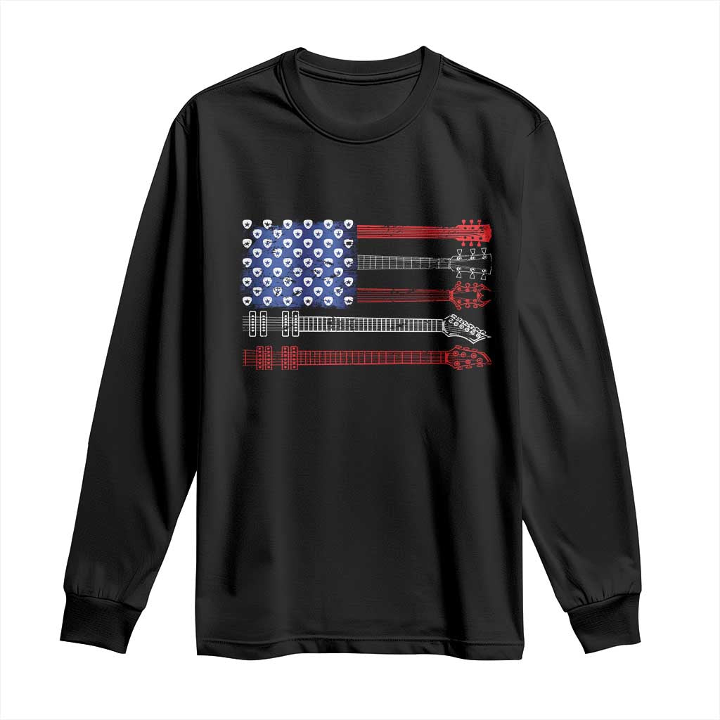 USA Flag Guitar Player Long Sleeve Shirt 4th of July Musician Guitarist - Wonder Print Shop