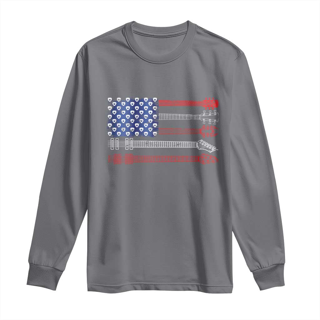 USA Flag Guitar Player Long Sleeve Shirt 4th of July Musician Guitarist - Wonder Print Shop