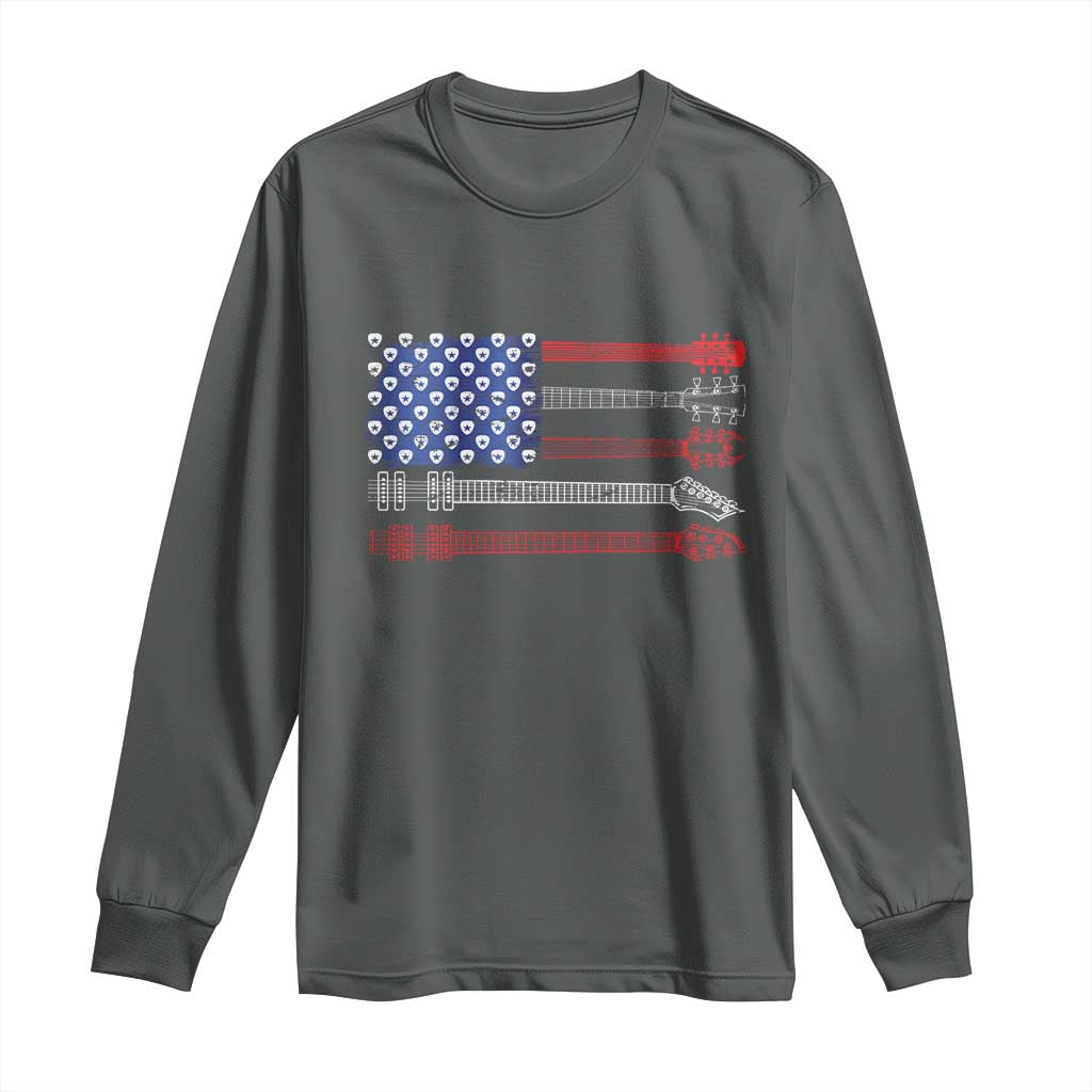 USA Flag Guitar Player Long Sleeve Shirt 4th of July Musician Guitarist - Wonder Print Shop