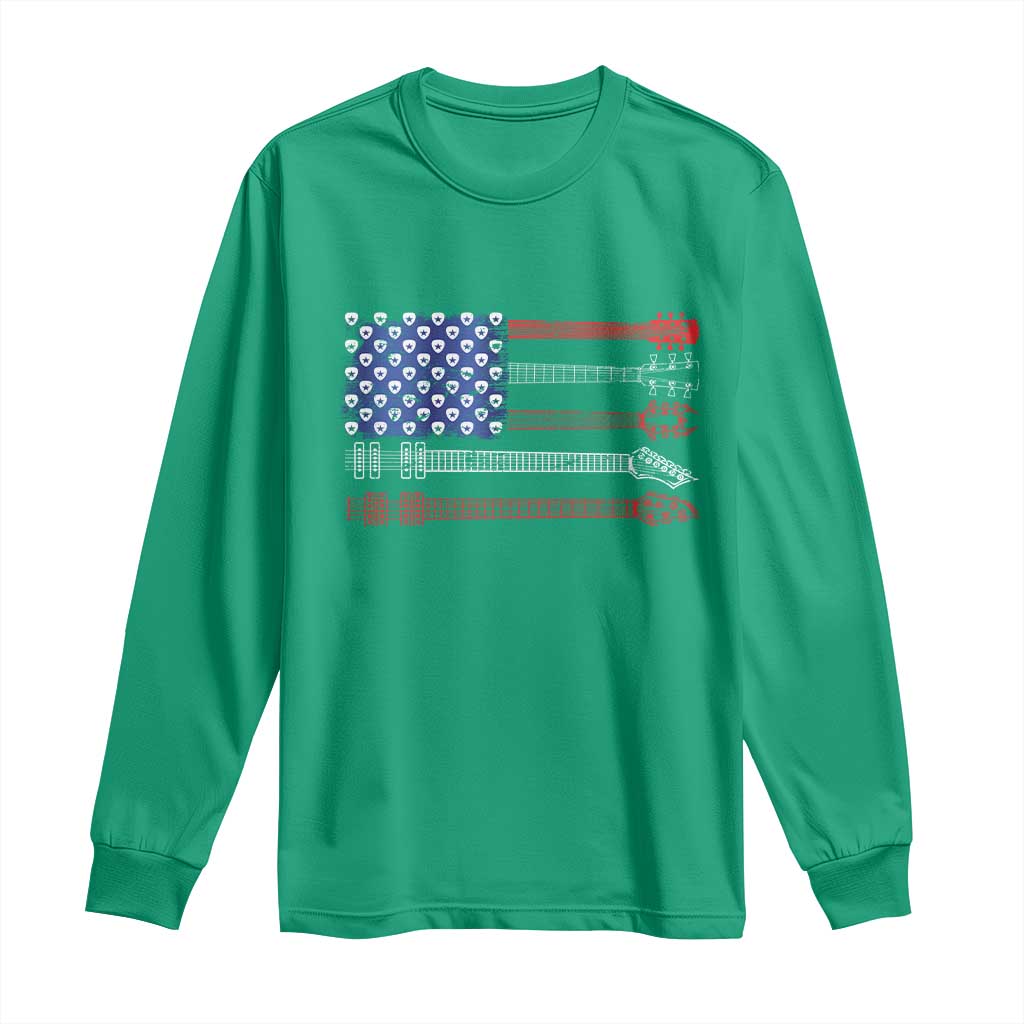 USA Flag Guitar Player Long Sleeve Shirt 4th of July Musician Guitarist - Wonder Print Shop