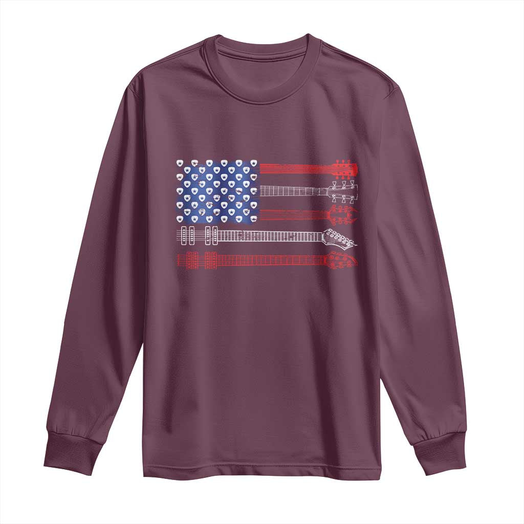 USA Flag Guitar Player Long Sleeve Shirt 4th of July Musician Guitarist - Wonder Print Shop