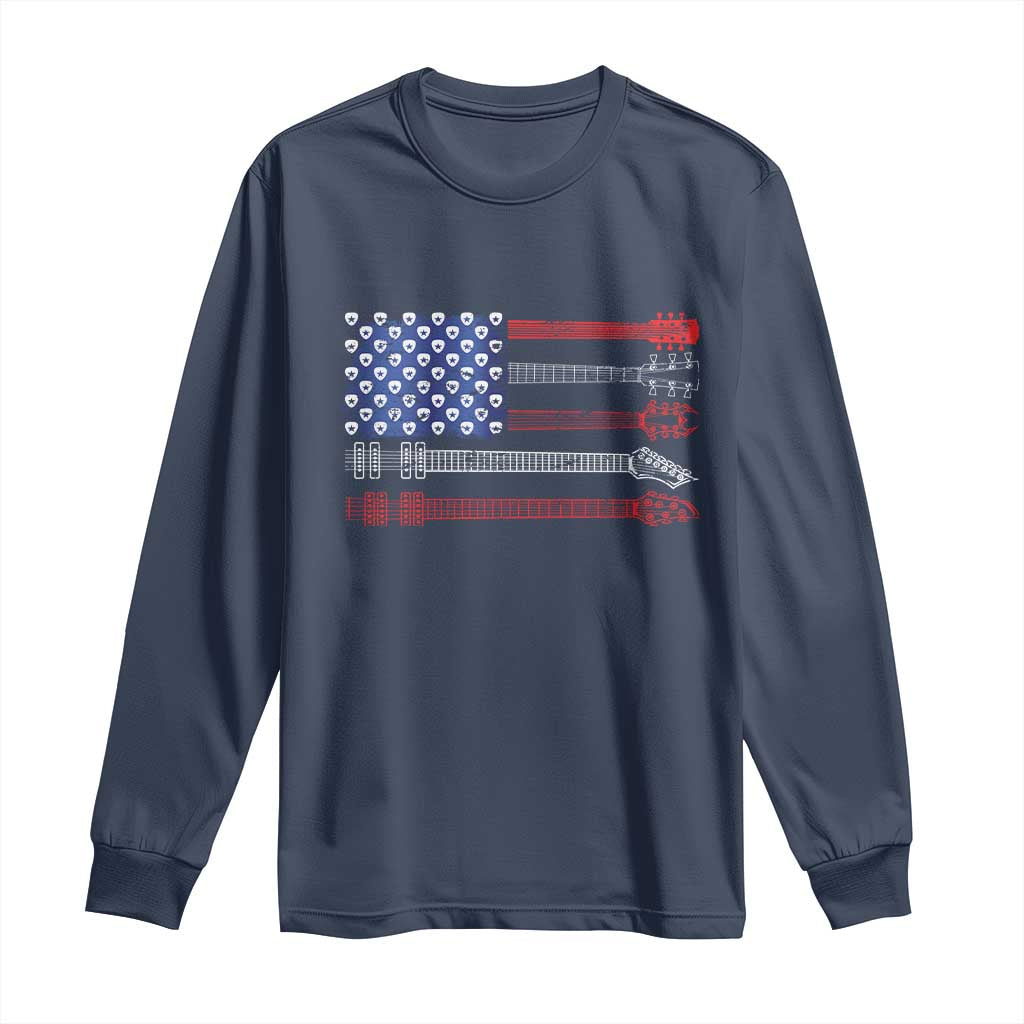 USA Flag Guitar Player Long Sleeve Shirt 4th of July Musician Guitarist - Wonder Print Shop