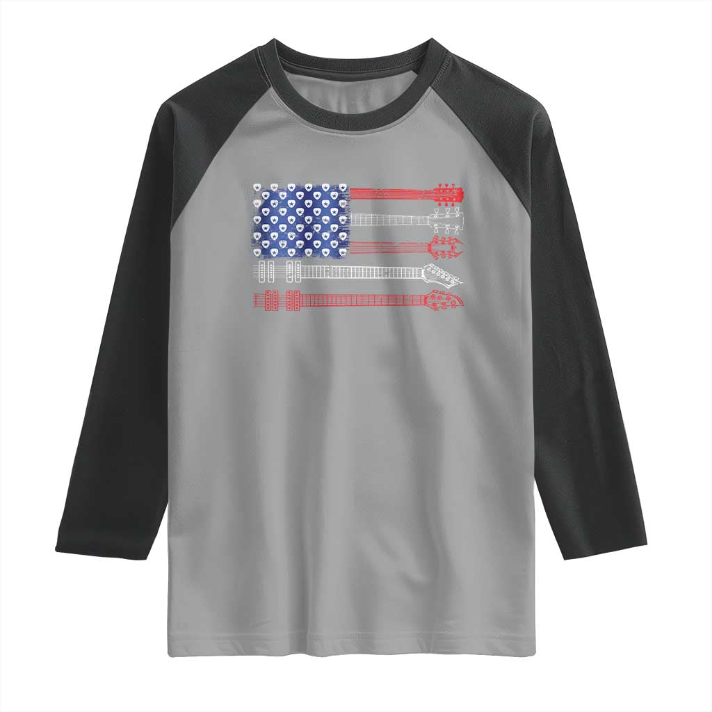 USA Flag Guitar Player Raglan Shirt 4th of July Musician Guitarist - Wonder Print Shop