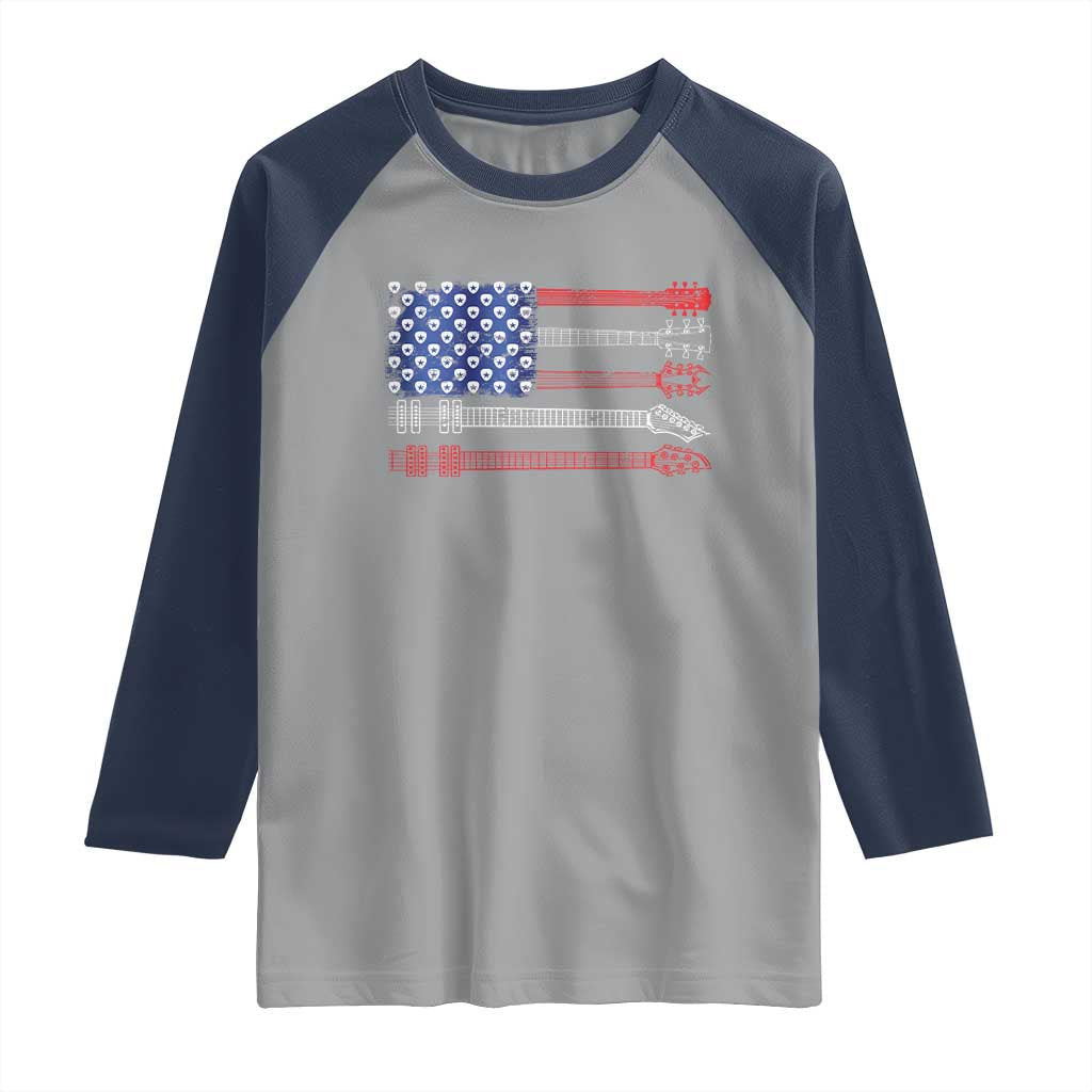 USA Flag Guitar Player Raglan Shirt 4th of July Musician Guitarist - Wonder Print Shop