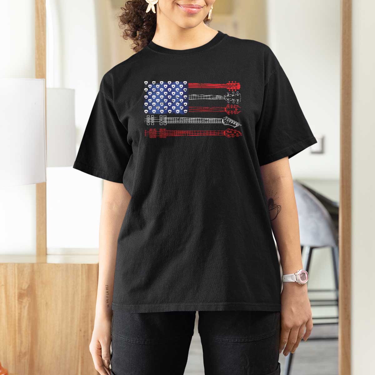 USA Flag Guitar Player T Shirt For Women 4th of July Musician Guitarist - Wonder Print Shop
