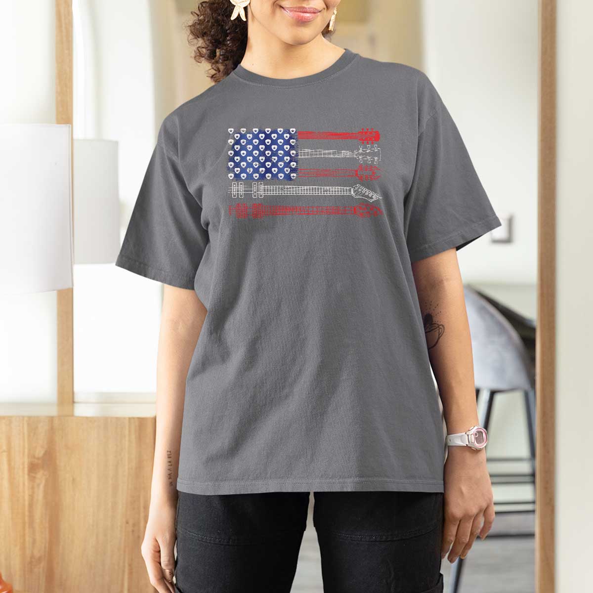 USA Flag Guitar Player T Shirt For Women 4th of July Musician Guitarist - Wonder Print Shop