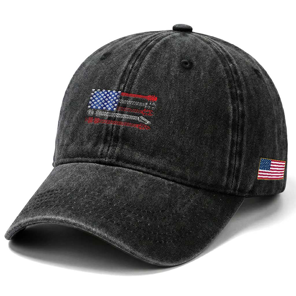 USA Flag Guitar Player Washed Cotton Baseball Cap 4th of July Musician Guitarist