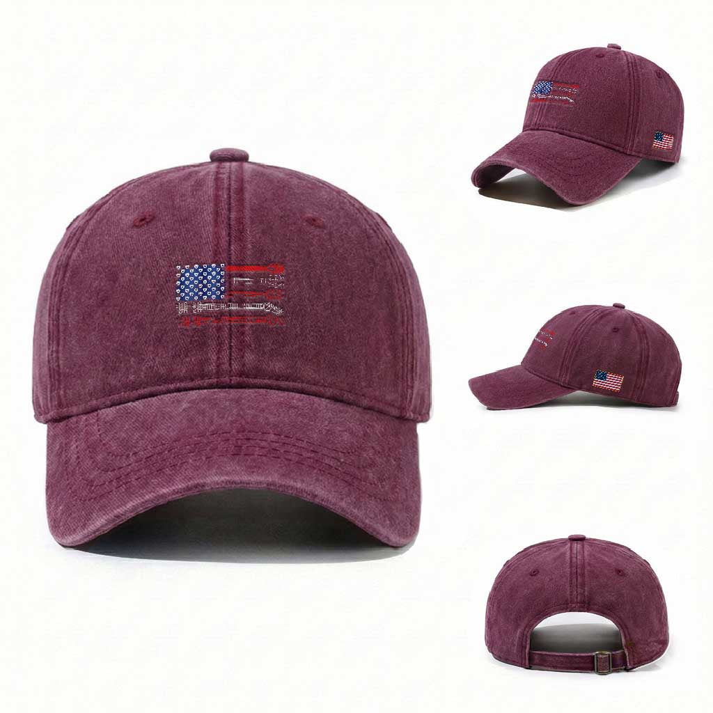 USA Flag Guitar Player Washed Cotton Baseball Cap 4th of July Musician Guitarist