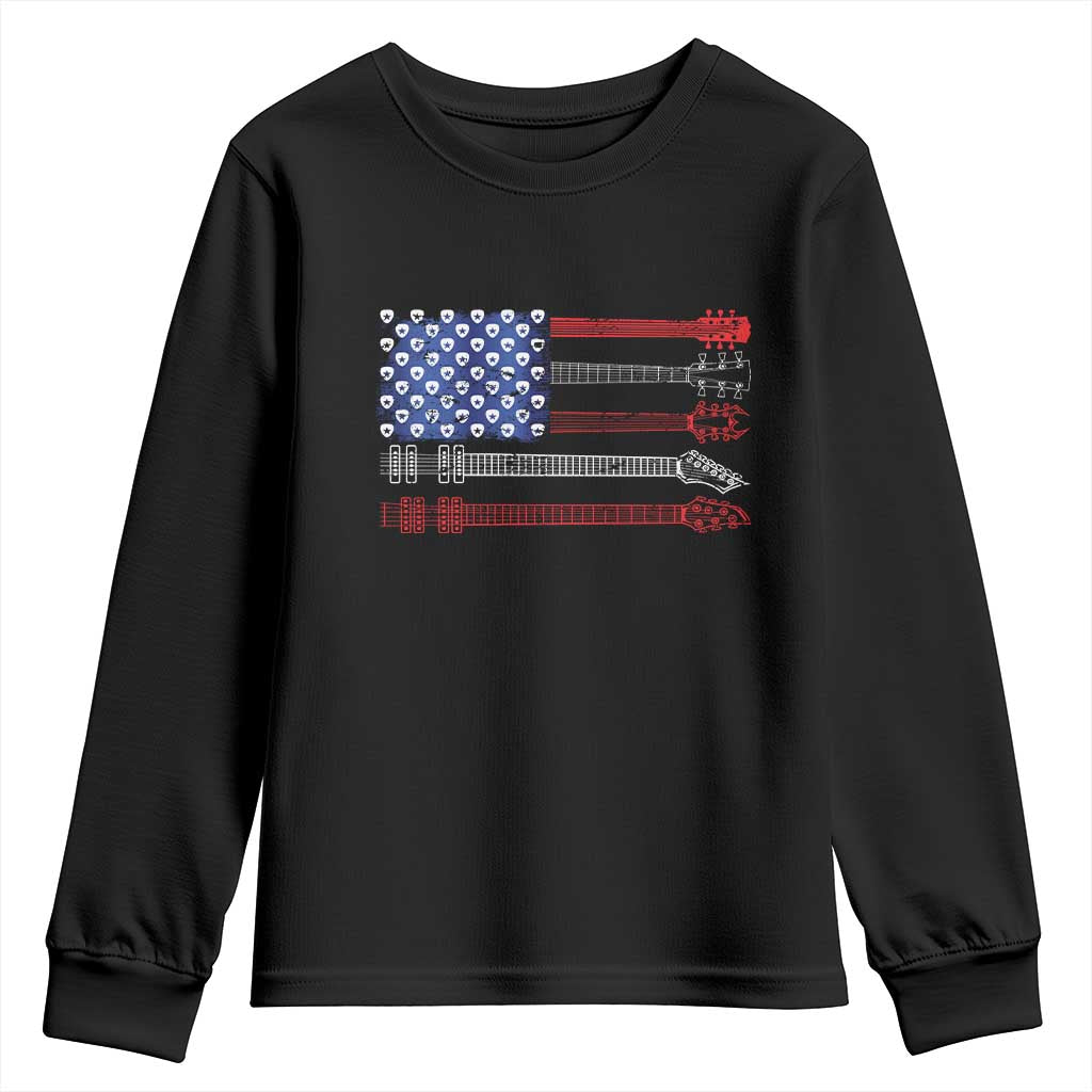 USA Flag Guitar Player Youth Sweatshirt 4th of July Musician Guitarist - Wonder Print Shop