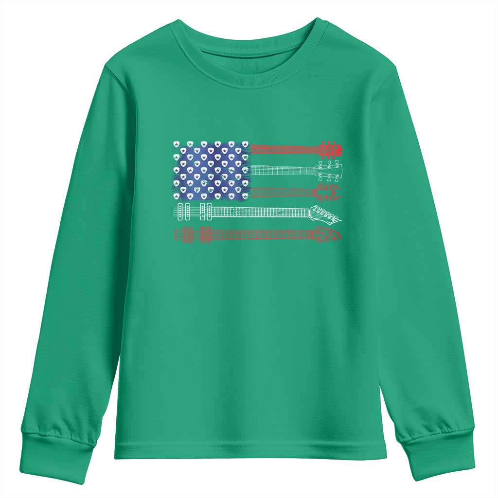 USA Flag Guitar Player Youth Sweatshirt 4th of July Musician Guitarist - Wonder Print Shop