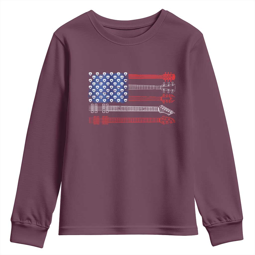USA Flag Guitar Player Youth Sweatshirt 4th of July Musician Guitarist - Wonder Print Shop