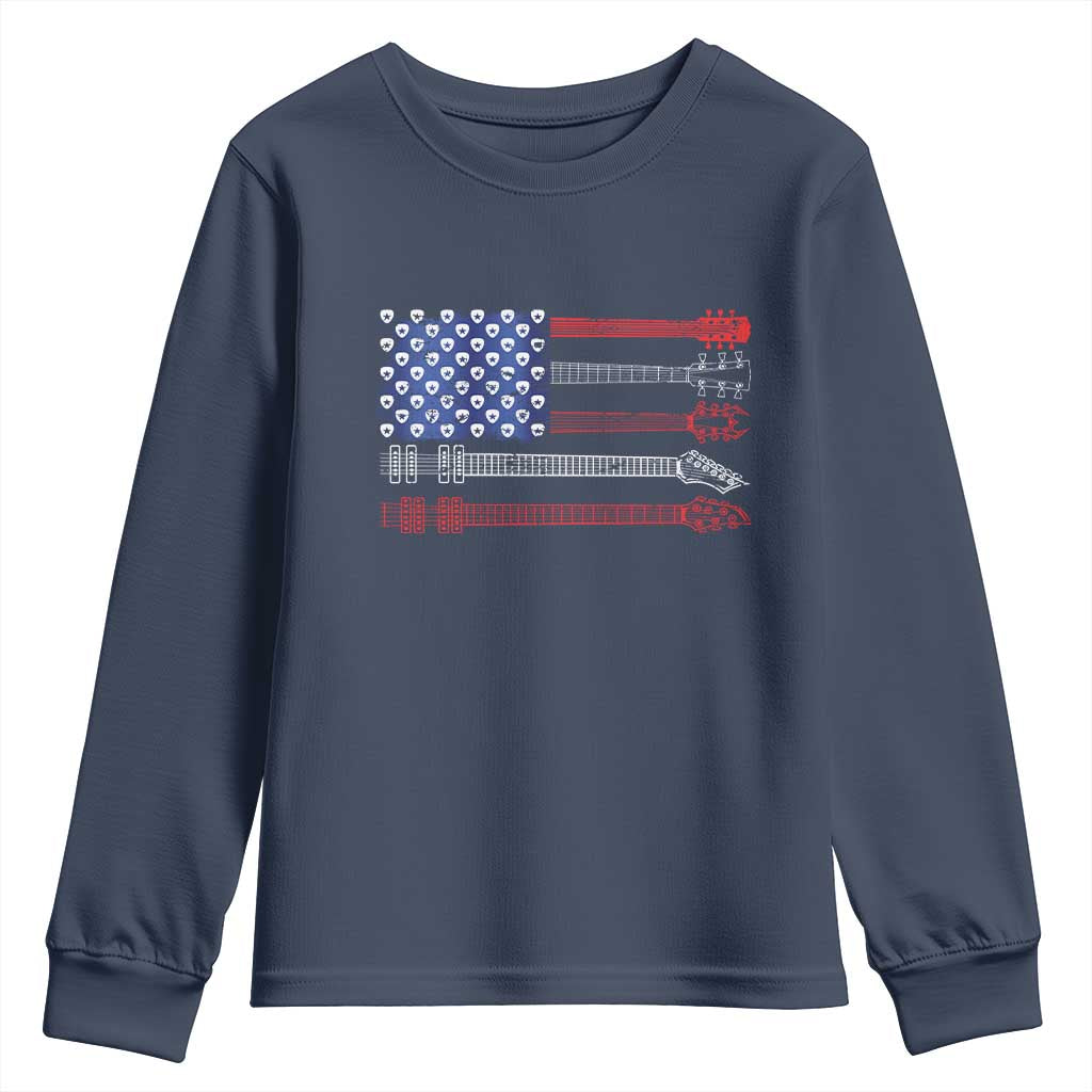 USA Flag Guitar Player Youth Sweatshirt 4th of July Musician Guitarist - Wonder Print Shop