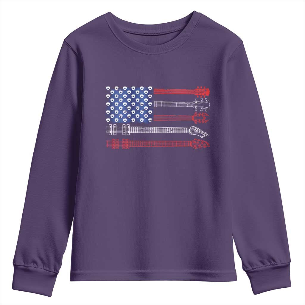 USA Flag Guitar Player Youth Sweatshirt 4th of July Musician Guitarist - Wonder Print Shop