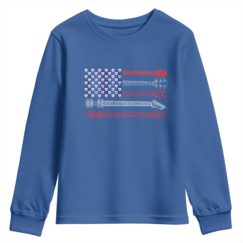 USA Flag Guitar Player Youth Sweatshirt 4th of July Musician Guitarist - Wonder Print Shop