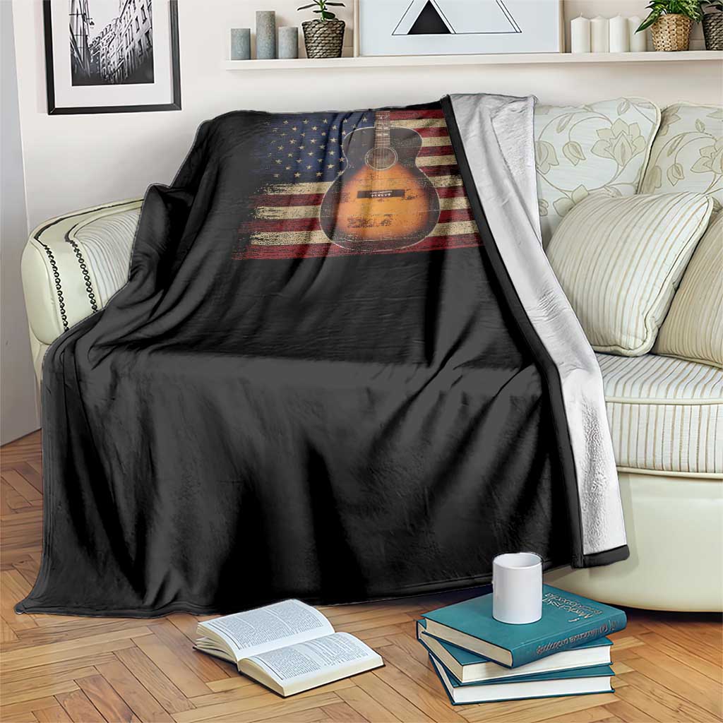 USA Flag Guitar Player Throw Blanket Retro 4th of July Musician Guitarist - Wonder Print Shop