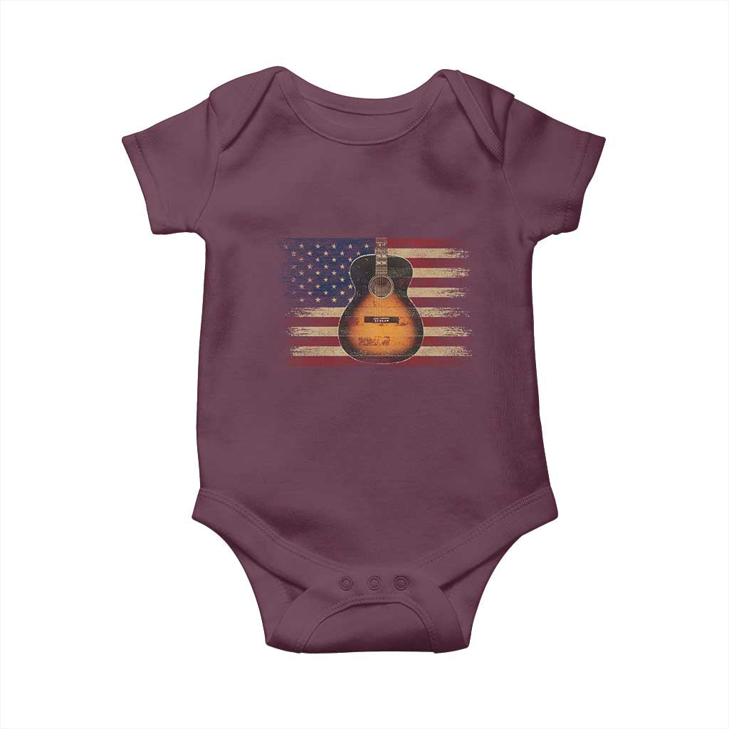 USA Flag Guitar Player Baby Onesie Retro 4th of July Musician Guitarist - Wonder Print Shop