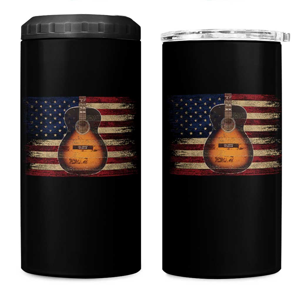 USA Flag Guitar Player 4 in 1 Can Cooler Tumbler Retro 4th of July Musician Guitarist - Wonder Print Shop
